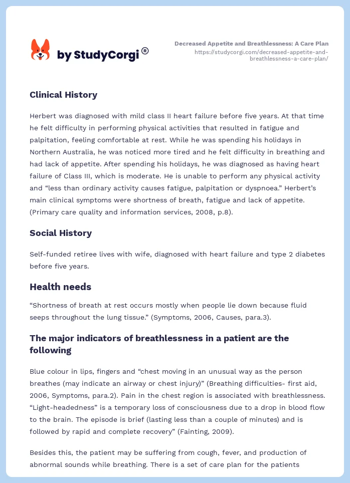 Decreased Appetite and Breathlessness: A Care Plan. Page 2