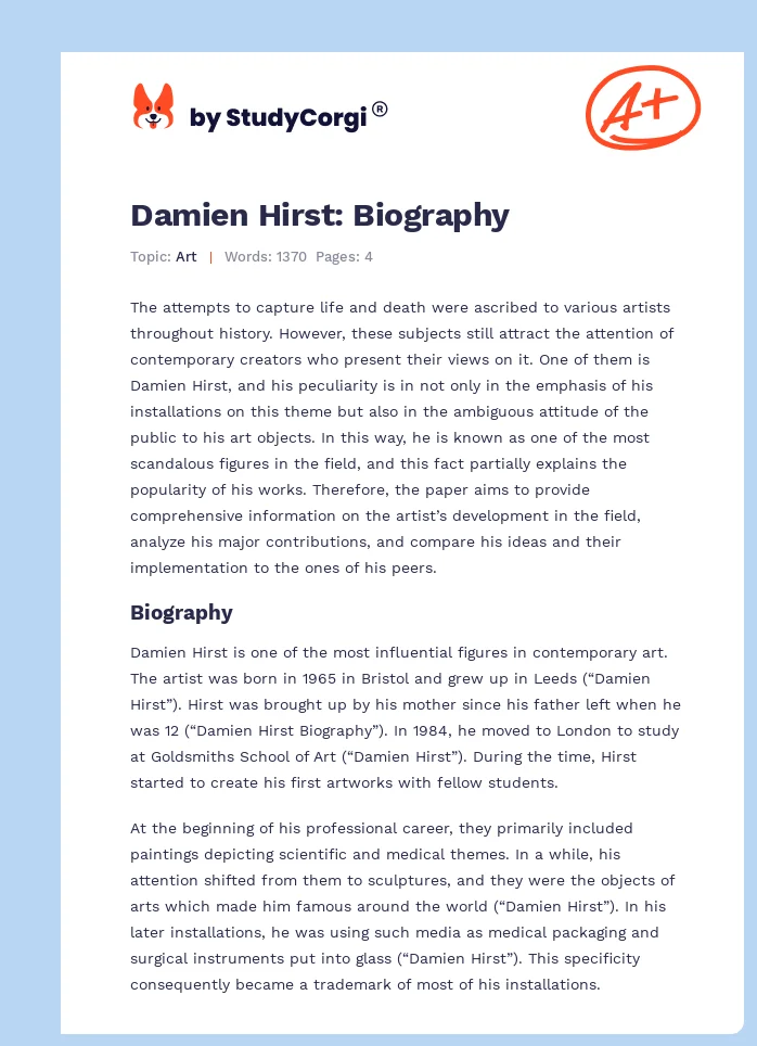 Damien Hirst: Biography. Page 1