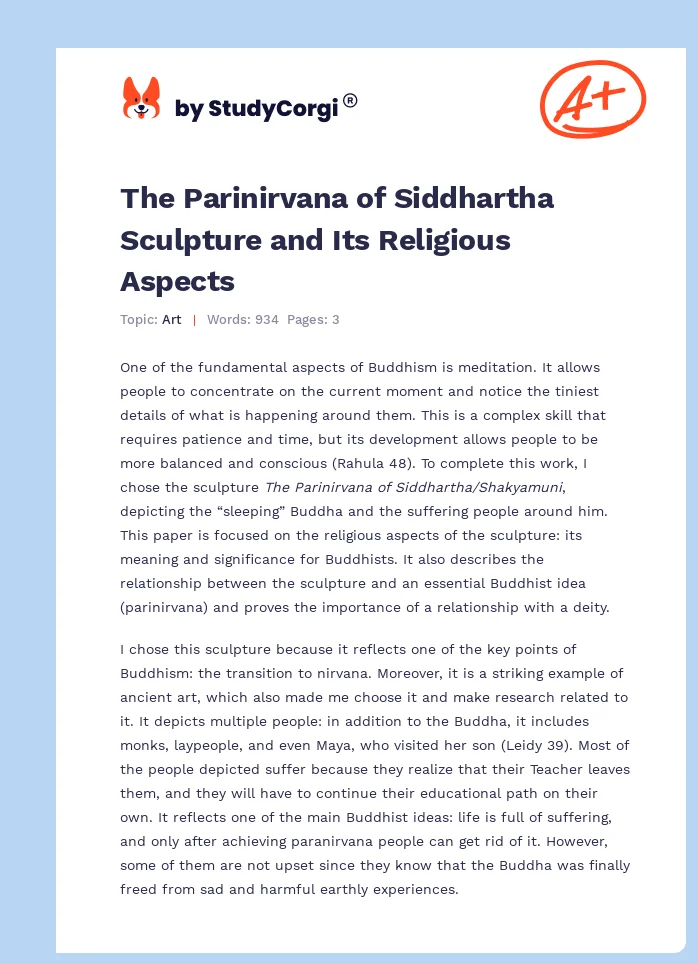 The Parinirvana of Siddhartha Sculpture and Its Religious Aspects. Page 1