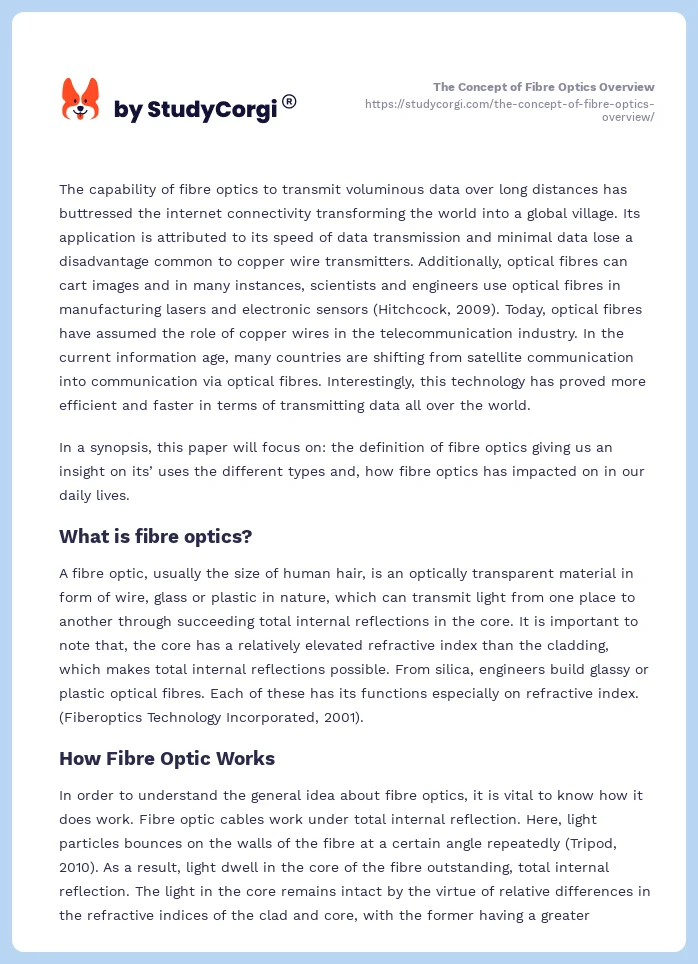 The Concept of Fibre Optics Overview. Page 2
