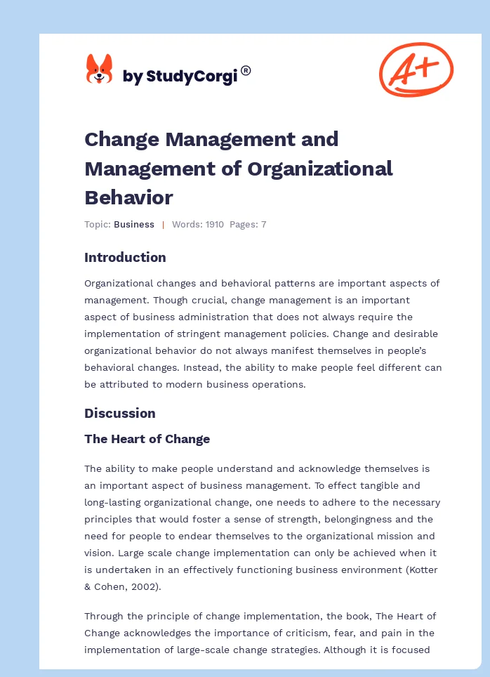 Change Management and Management of Organizational Behavior. Page 1