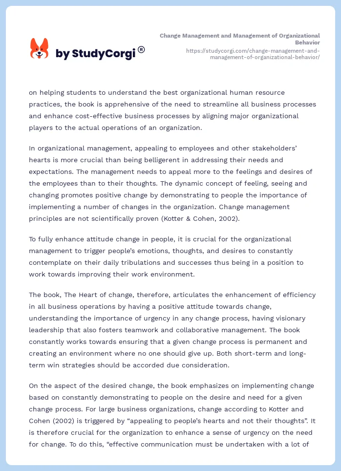 Change Management and Management of Organizational Behavior. Page 2