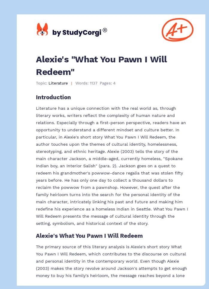 Alexie's "What You Pawn I Will Redeem". Page 1
