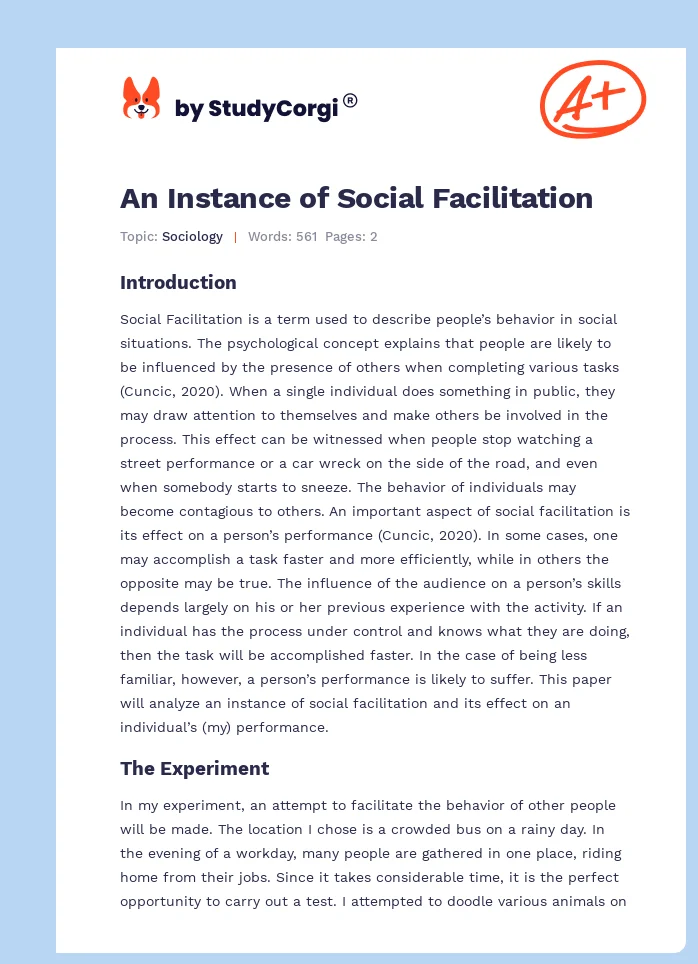 An Instance of Social Facilitation. Page 1