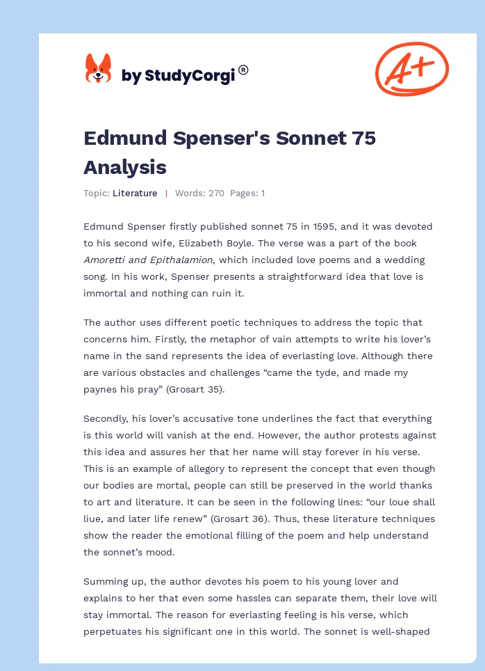 Edmund Spenser's Sonnet 75 Analysis. Page 1