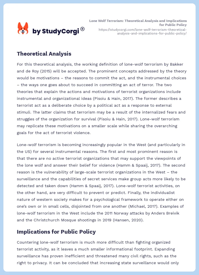 Lone Wolf Terrorism: Theoretical Analysis and Implications for Public Policy. Page 2