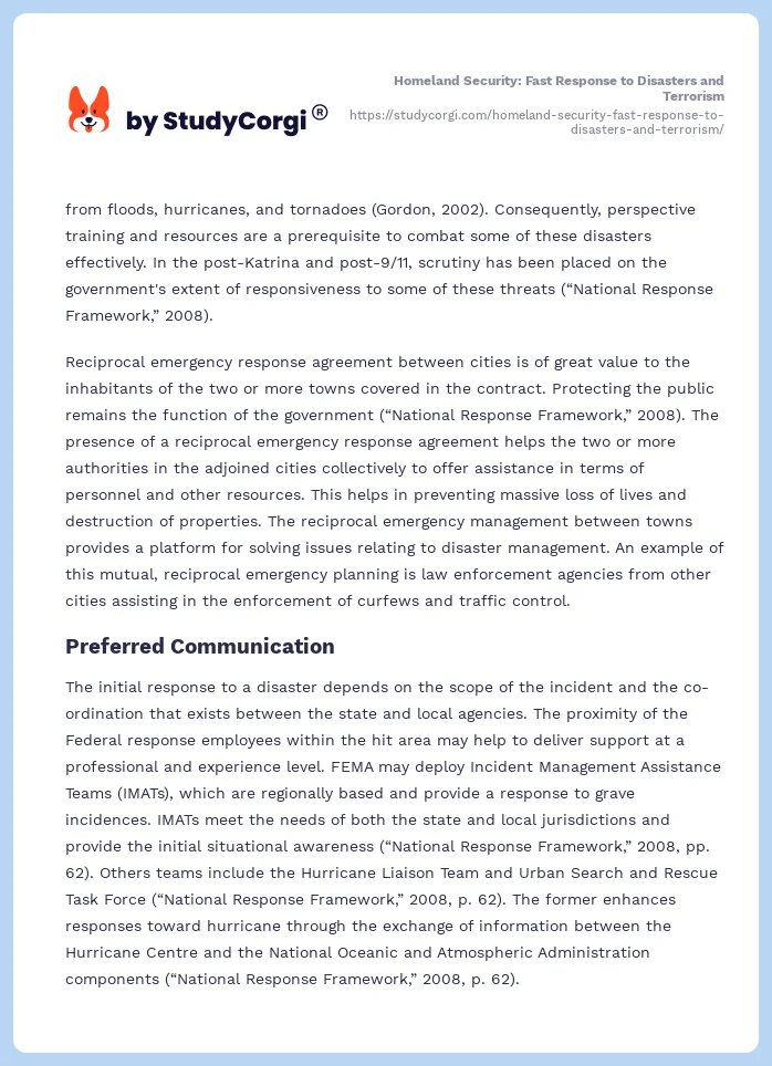 Homeland Security: Fast Response to Disasters and Terrorism. Page 2