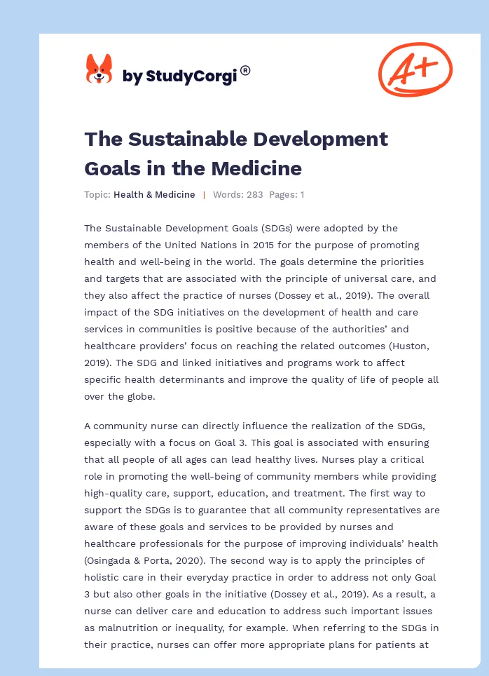 The Sustainable Development Goals in the Medicine. Page 1