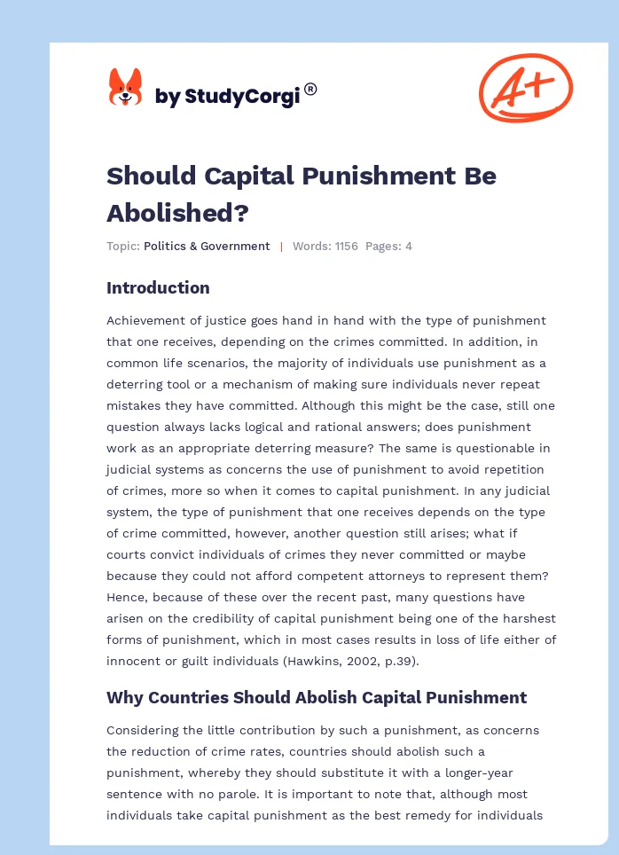 capital punishment should be abolished argumentative essay