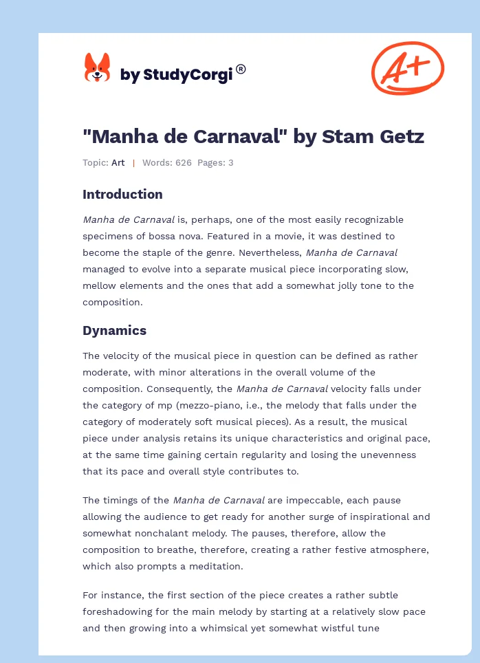 "Manha de Carnaval" by Stam Getz. Page 1