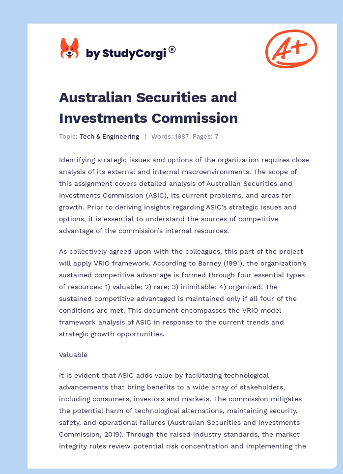 Australian Securities and Investments Commission. Page 1