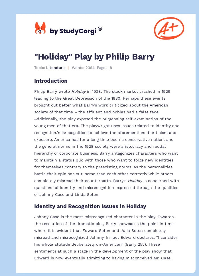 "Holiday" Play by Philip Barry. Page 1