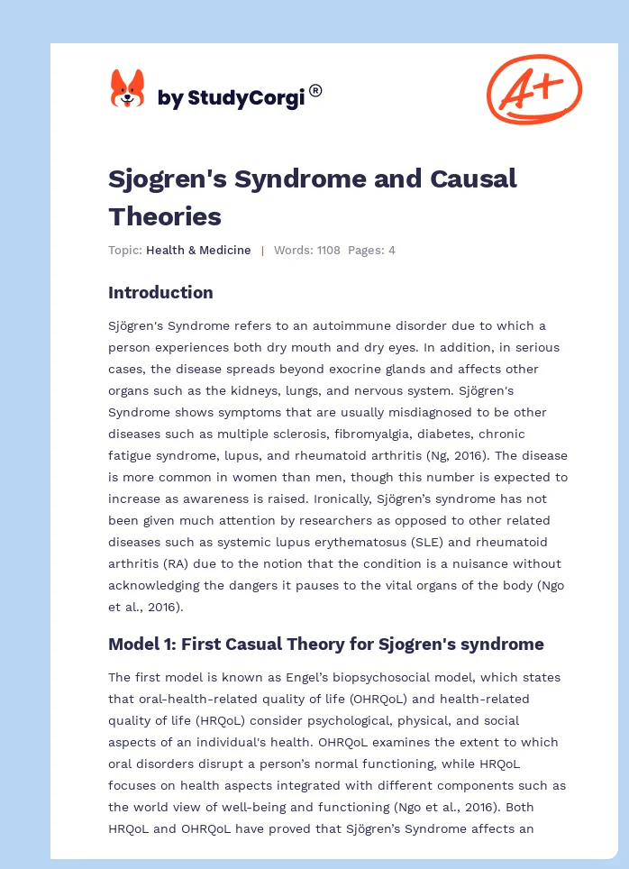 Sjogren's Syndrome and Causal Theories. Page 1