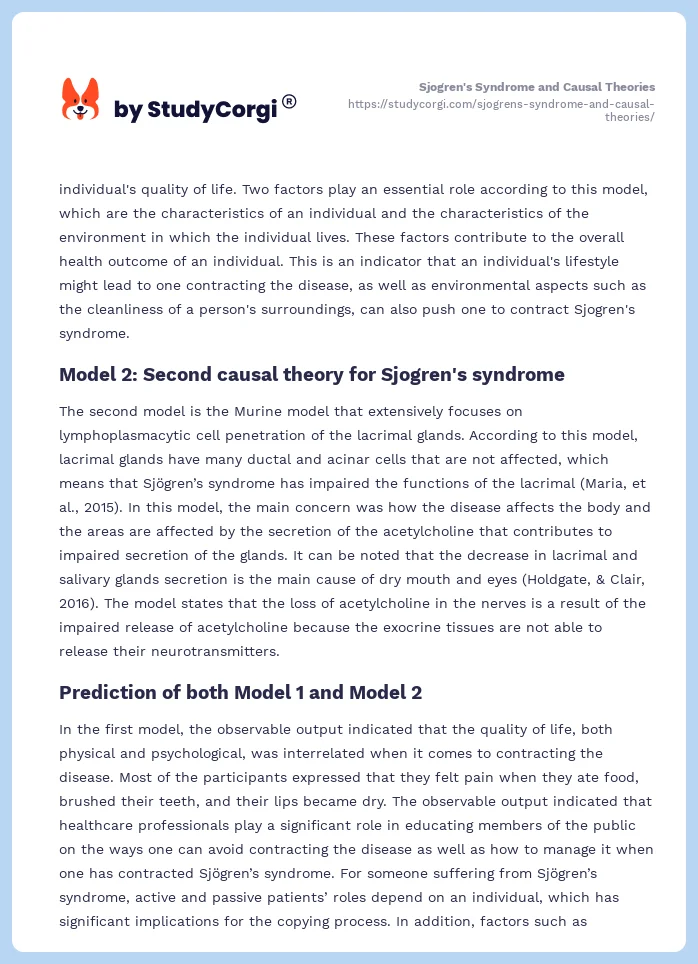 Sjogren's Syndrome and Causal Theories. Page 2