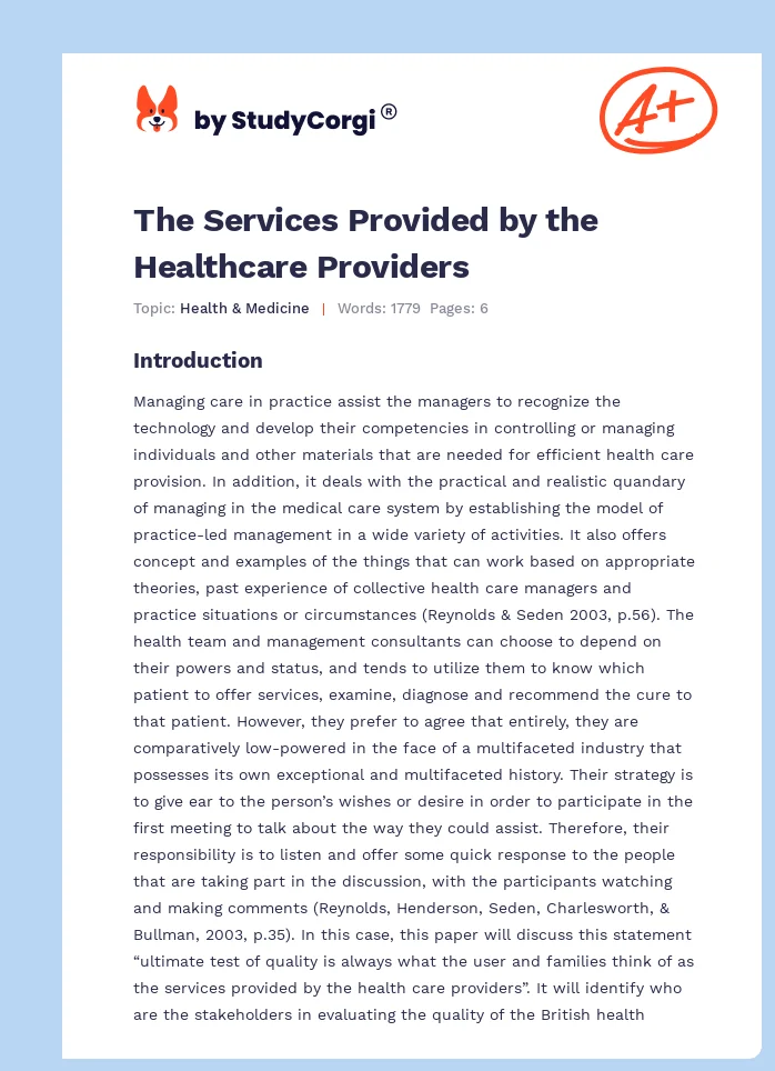 The Services Provided by the Healthcare Providers. Page 1