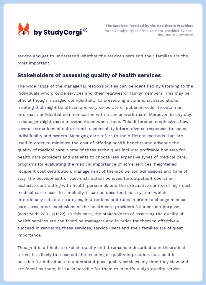 The Services Provided by the Healthcare Providers. Page 2