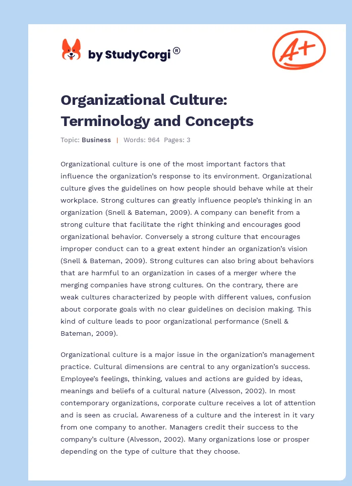 Organizational Culture: Terminology and Concepts. Page 1