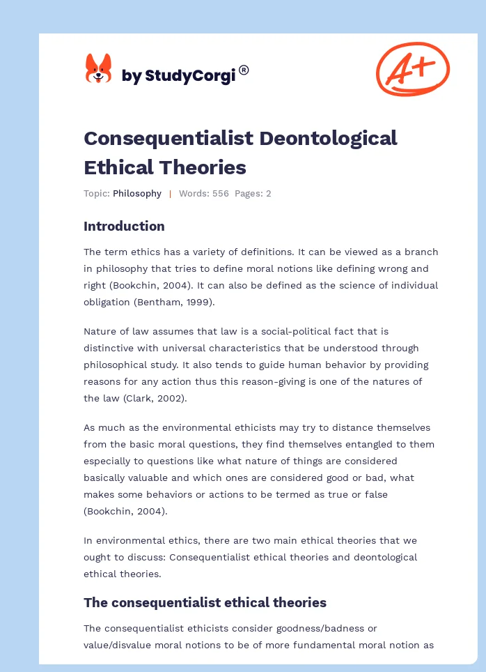 Consequentialist Deontological Ethical Theories. Page 1