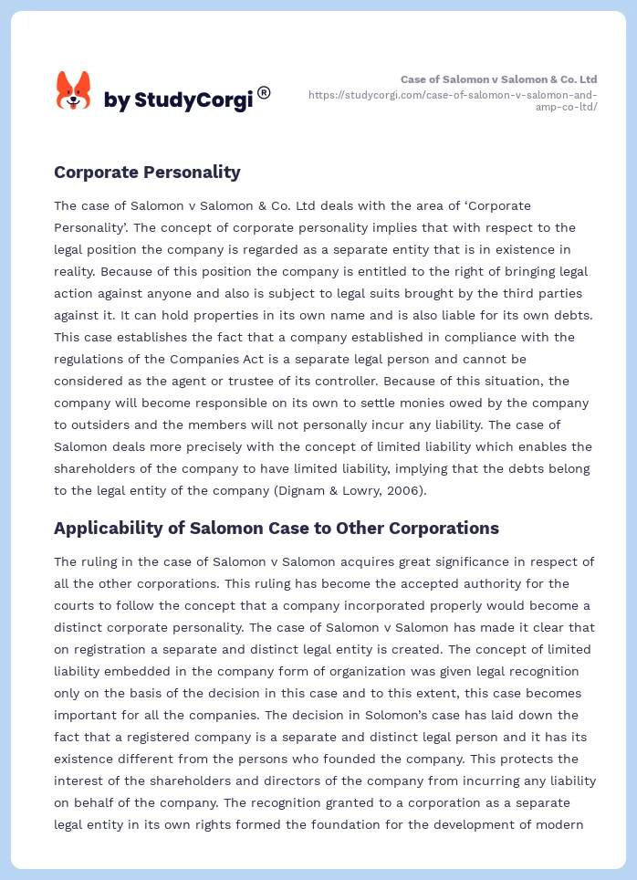 Case of Salomon v Salomon & Co. Ltd. Page 2