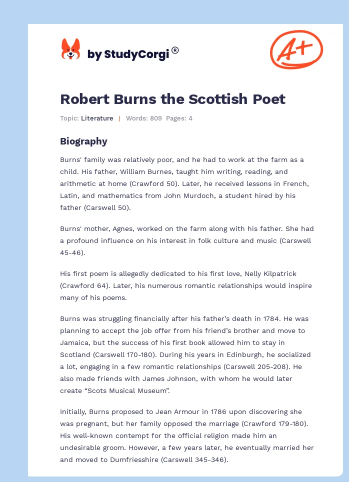 Robert Burns the Scottish Poet. Page 1
