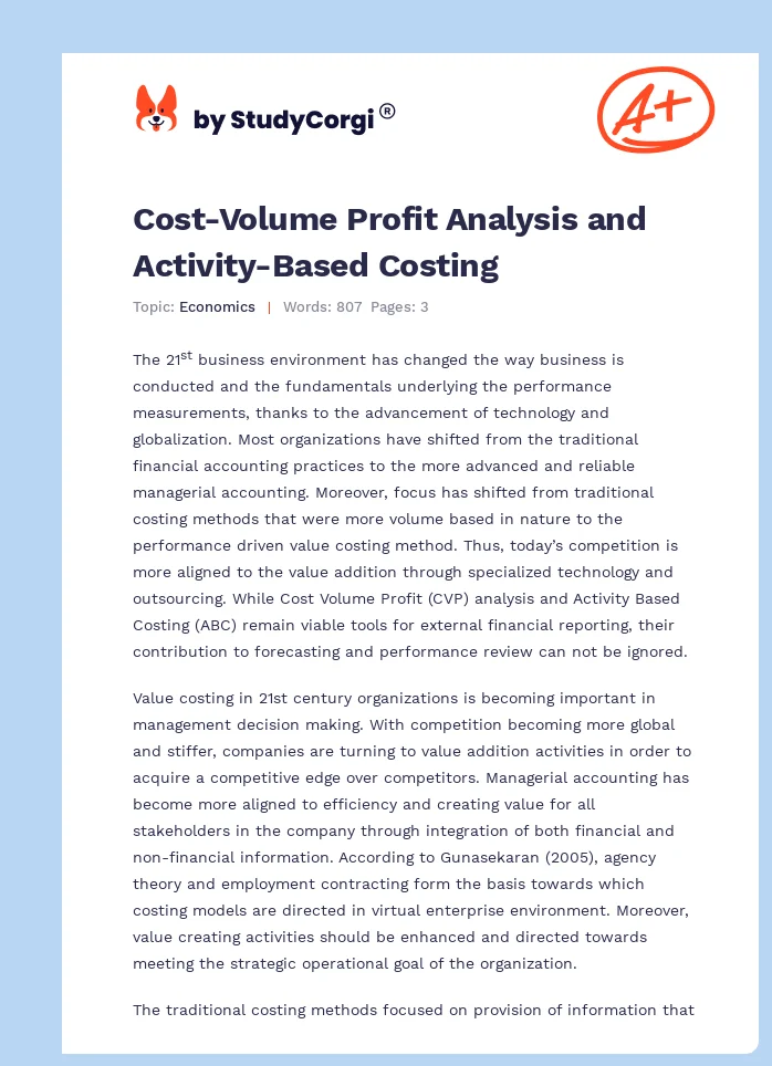 Cost-Volume Profit Analysis and Activity-Based Costing. Page 1