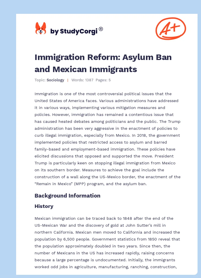 Immigration Reform: Asylum Ban and Mexican Immigrants. Page 1