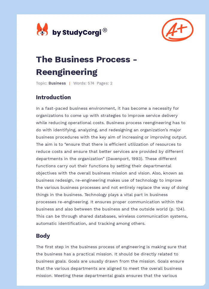 The Business Process - Reengineering. Page 1