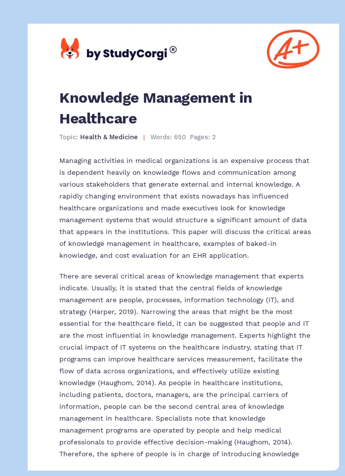 Knowledge Management in Healthcare. Page 1