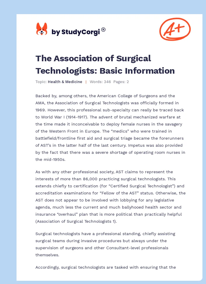 The Association of Surgical Technologists: Basic Information. Page 1