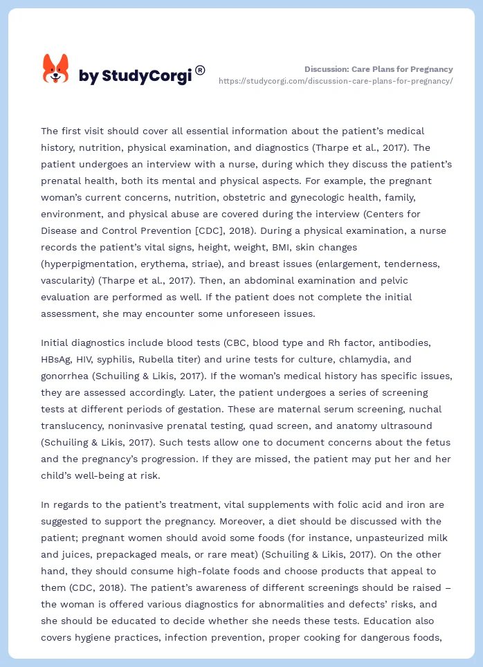 Discussion: Care Plans for Pregnancy. Page 2