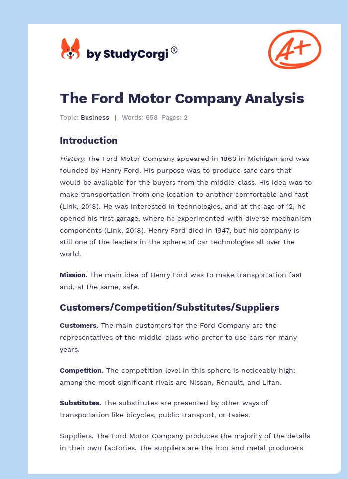 The Ford Motor Company Analysis. Page 1