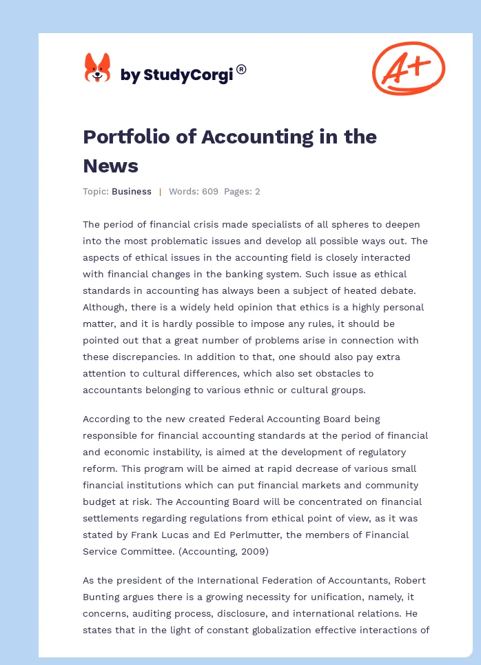 Portfolio of Accounting in the News. Page 1
