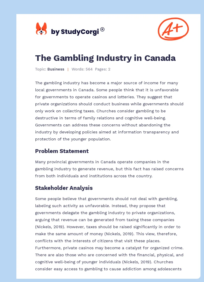 The Gambling Industry in Canada. Page 1