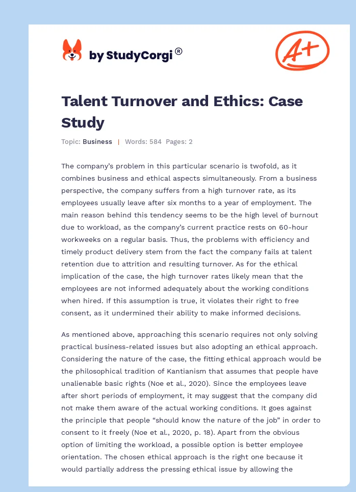Talent Turnover and Ethics: Case Study. Page 1