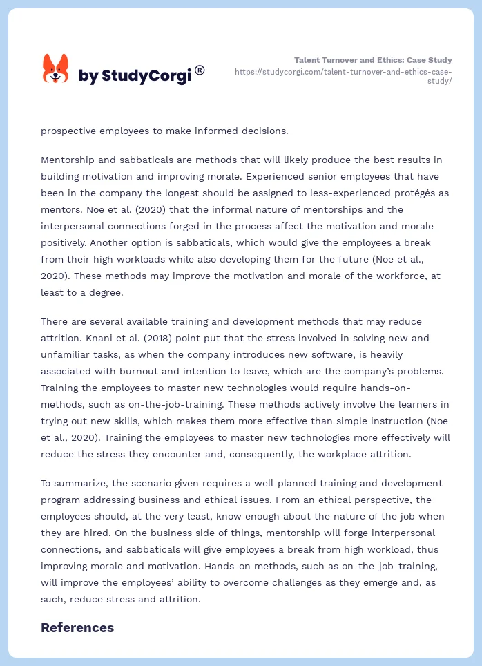 Talent Turnover and Ethics: Case Study. Page 2
