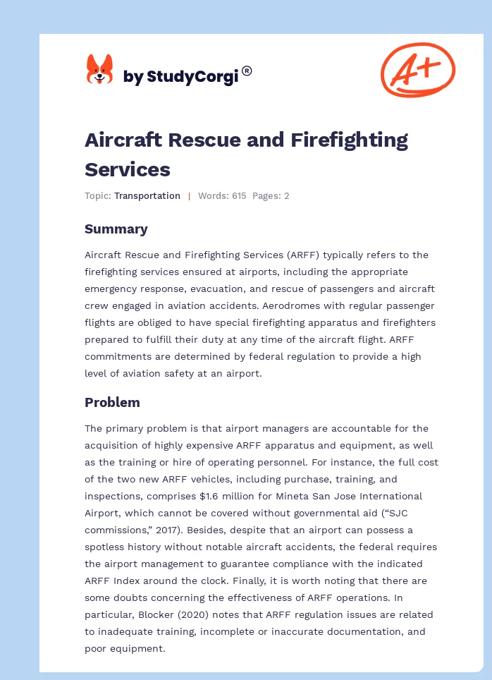 Aircraft Rescue and Firefighting Services. Page 1