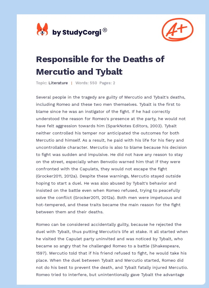 Responsible for the Deaths of Mercutio and Tybalt. Page 1