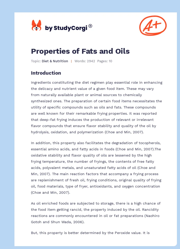 Properties of Fats and Oils. Page 1