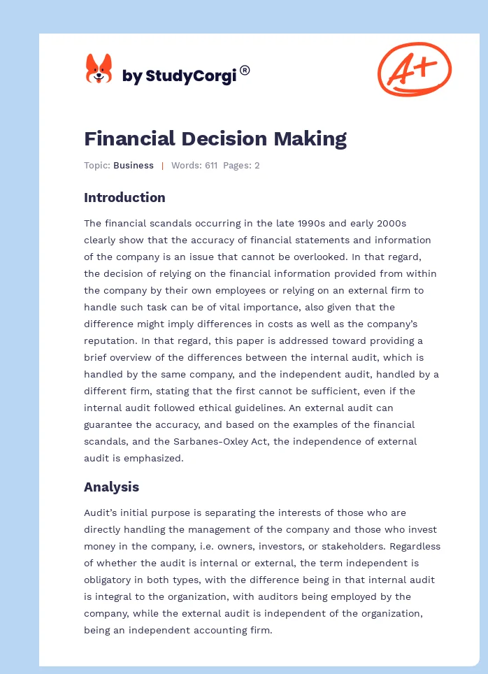 Financial Decision Making. Page 1
