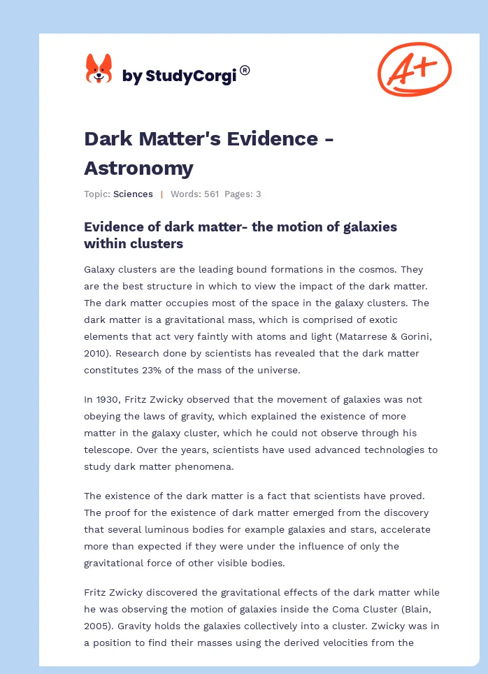 Dark Matter's Evidence - Astronomy. Page 1