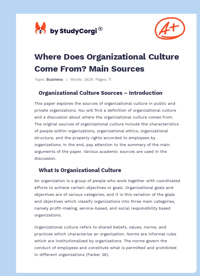 Where Does Organizational Culture Come From? Main Sources. Page 1