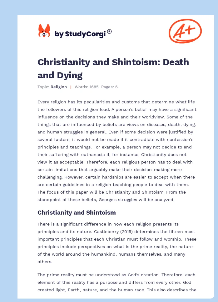 Christianity and Shintoism: Death and Dying. Page 1