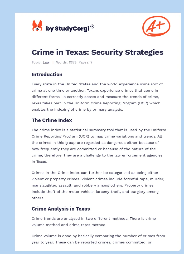 Crime in Texas: Security Strategies. Page 1