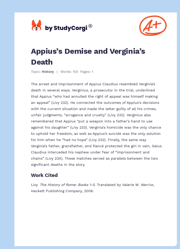 Appius’s Demise and Verginia’s Death. Page 1