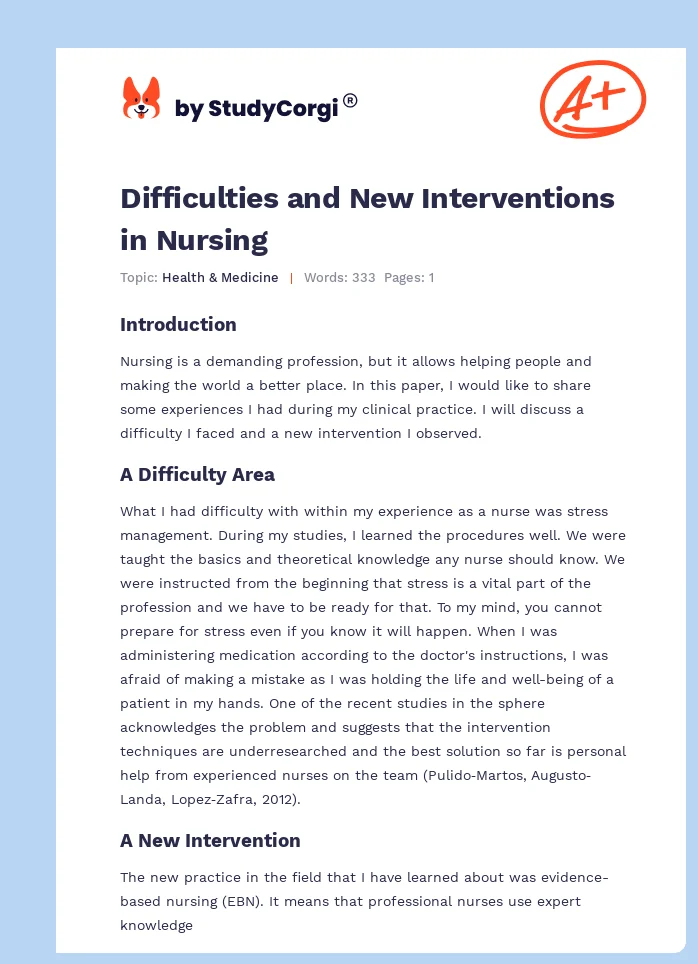 Difficulties and New Interventions in Nursing. Page 1