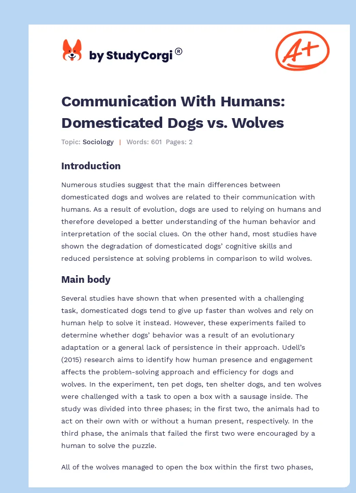 Communication With Humans: Domesticated Dogs vs. Wolves. Page 1