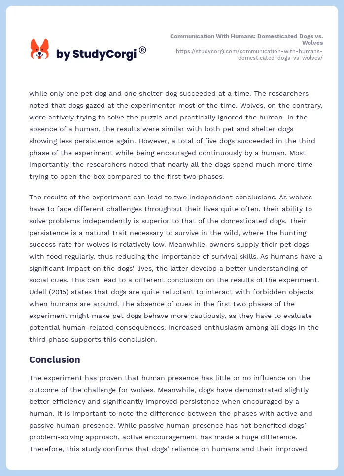 Communication With Humans: Domesticated Dogs vs. Wolves. Page 2