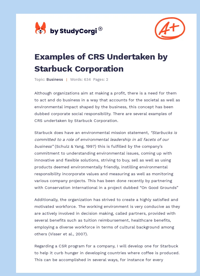 Examples of CRS Undertaken by Starbuck Corporation. Page 1