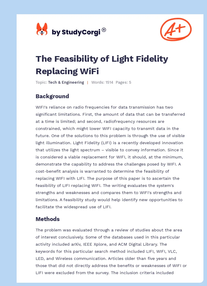 The Feasibility of Light Fidelity Replacing WiFi. Page 1
