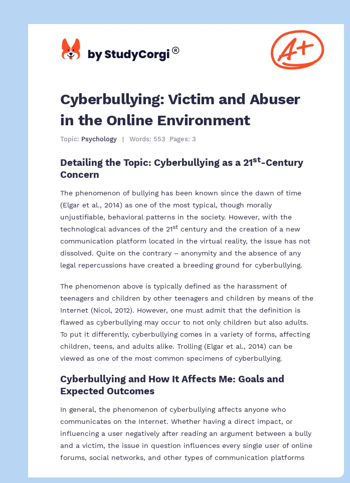 Cyberbullying: Victim and Abuser in the Online Environment. Page 1